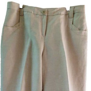 Beige Linen Blend Lined Cropped Capri Cuffed Pants